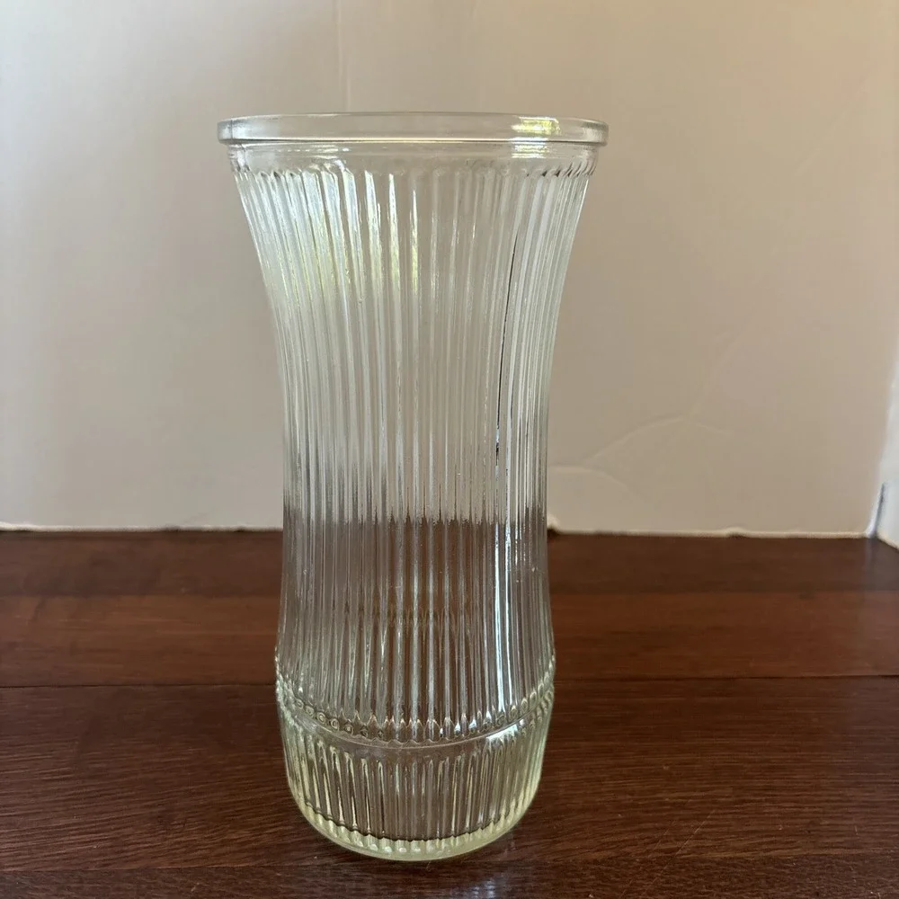 Vintage Hoosier Glass Vase Clear Ribbed 8 1/2
